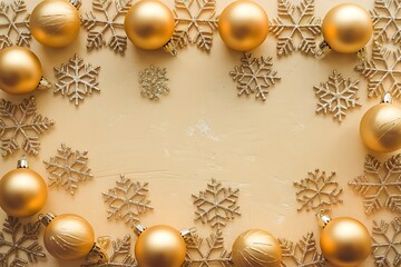 golden christmas background Merry Christmas and Happy Holidays greeting card, frame, banner. New Year. Noel. Red and white Christmas decorations and g top view. Winter xmas holiday celebration