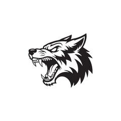 Black wolf head roaring with sharp teeth and angry eyes