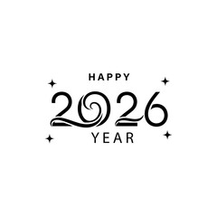 Happy 2026 year text with stars typography