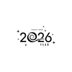 Happy New Year 2026 text with stars and swirl vector
