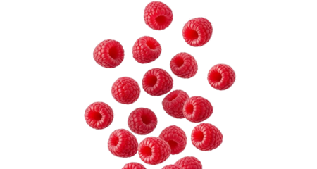 Scattered Red Raspberries Against Abstract Red and Black Geometric Background raspberry fruit