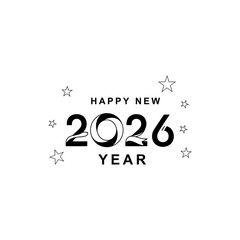Happy New Year 2026 text with stars celebration
