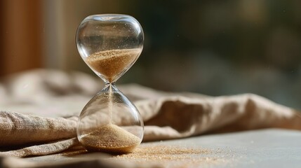 Workstation Timelapse Theme Elegant Sand Timer on Soft Fabric Surface Capturing Essence of Time and