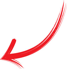 A dynamic red brushstroke forms a curved arrow pointing to the left