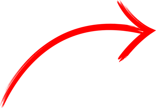 A vibrant red brushstroke forms a curved arrow on a black background