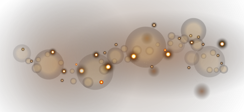 Soft golden bokeh trail with warm sparkles on transparent background