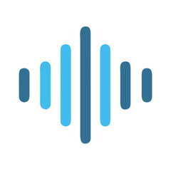 Stylized audio wave graphic design in shades of blue on a black background