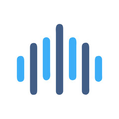 Abstract sound wave graphic with blue bars on a black background