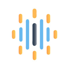 Abstract sound wave illustration with blue and orange lines on black background