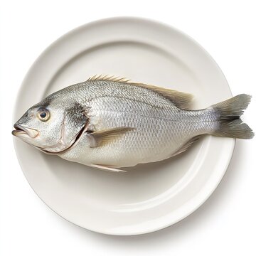 Fresh raw gilthead sea bream fish on white plate seafood cuisine healthy eating mediterranean diet food photo