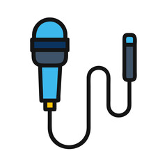 Blue Microphone Vector Icon with Cable in Flat Style on Black Background