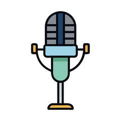 Retro microphone vector illustration with simple colors and bold outlines on black background
