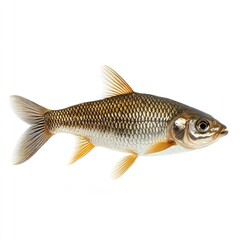 Fototapeta premium Isolated silver barb fish pet swimming aquatic animal freshwater aquarium species on white background view