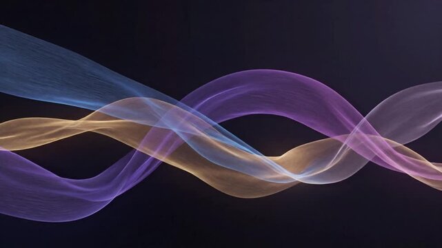 Flowing abstract lines blending like weightless silk on dark background, elegant soft ribbon waves cinematic luxury abstract background
