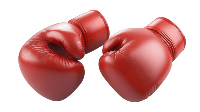 Two red boxing gloves ready for a tough fight on transparent background - Powered by Adobe