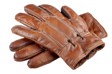 Vintage brown leather gloves isolated on transparent background