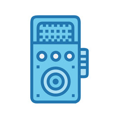 Blue audio recorder device icon over black background with rounded corners