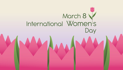 International Women's Day march 8 card, poster, frame banner, template layout typography design for advertising, web, social media. Abstract pink tulips flowers spring background