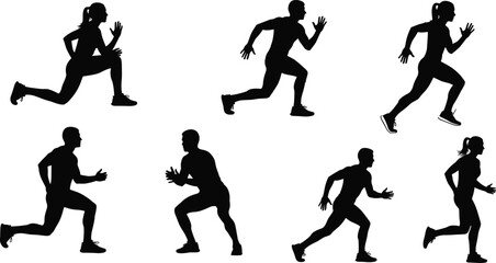 Elegant Ice Skater Silhouettes Collection, Male and Female Figures Performing Jumps, Spins, and Artistic Poses for Figure Skating Competition and Winter Sport Vector Design Isolated.