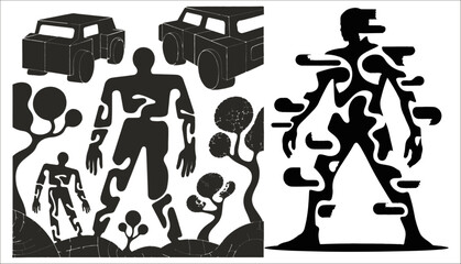 Silhouette collection of people in various poses and situations