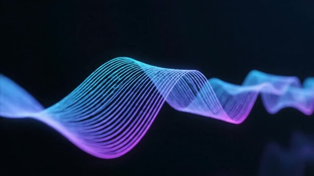 Flowing gradient signal waves like animated graphs and digital oscilloscope lines on deep black background, cinematic data and analytics tech abstract background
