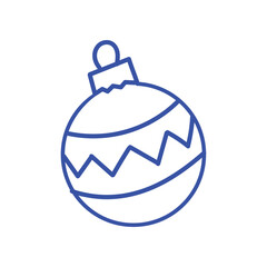 Simple blue outline of a festive Christmas ornament with zigzag patterns