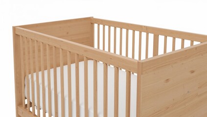 Fototapeta premium Modern wooden baby crib with mattress for nursery room minimalist children furniture, safe and stylish sleep solution