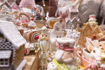 Christmas decor figurines in souvenir shop
