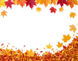 Colorful autumn leaves forming a frame against a transparent black background, seasonal beauty