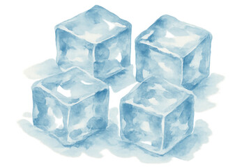 Obraz premium Ice cubes melting in watercolor illustration, transparent background for refresh, coolness, and frozen drinks