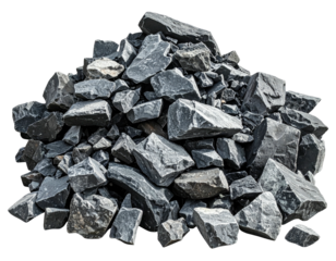 A pile of angular gray rocks, varying in size and shape