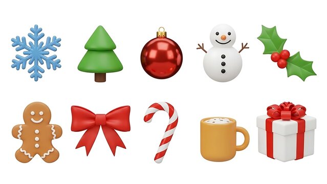 3D Christmas and Winter Holiday Icons Set with Festive Elements - Powered by Adobe