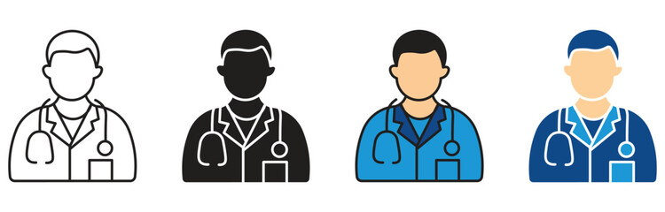 Fototapeta premium Doctor icon set. Doctor Icon with Stethoscope. Medical and health care hospital patient examination. Vector illustration.