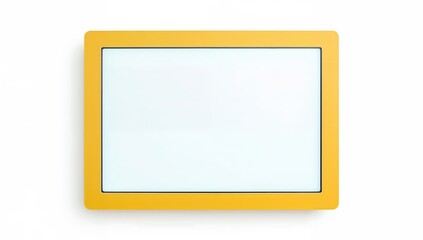 Modern children room furniture detail with yellow framed whiteboard for playroom or study area wall decor