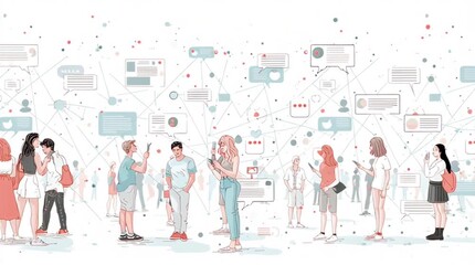 Social media platforms of viral content network web communities diverse individuals interacting in a complex web, modern communication technology concept - Powered by Adobe