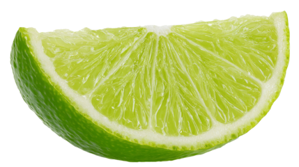 Close-up of a fresh lime wedge with vibrant green color and juicy texture.