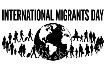 vector illustration of International Migrants Day,
International Migrants Day,
People Silhouettes Walking Around the World Illustration for Migration Awareness