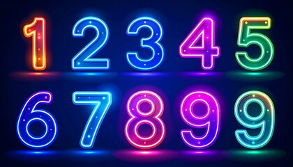 Set of vibrant neon numbers