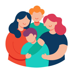 Diverse family group hugging tightly together