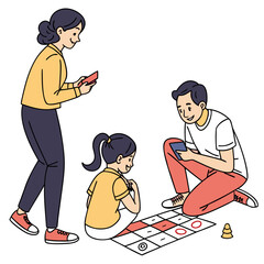 Family playing a board game together on the floor