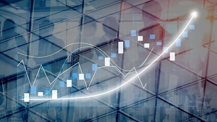This image captures the essence of financial growth with abstract graphs and silhouettes of business professionals, symbolizing market dynamics and strategic success. Copula