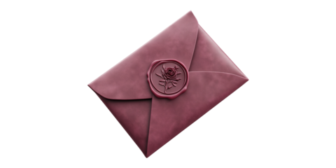 Rose Wax Seal on Pink Envelope isolated on a transparent background