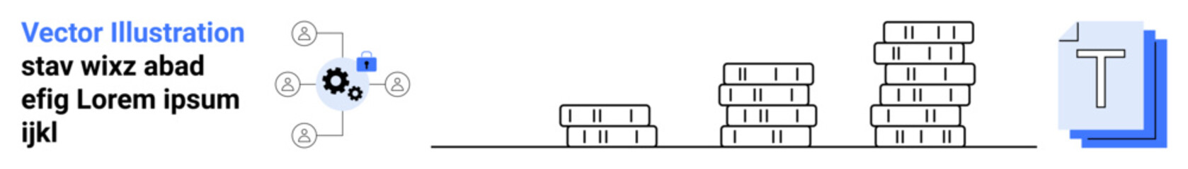 Business growth, economy analysis, financial planning, investment trends, data organization, accounting systems. Coin stacks and diagram elements. Business growth and economy analysis concept