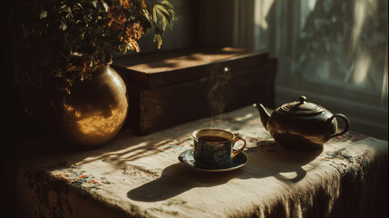 Calm Morning Coffee by Window Light 
