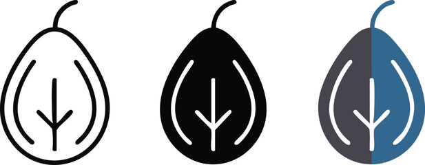 Three pear fruit icons outline solid color split vector pear icon outline icon