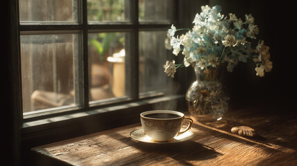Calm Morning Coffee by Window Light 
