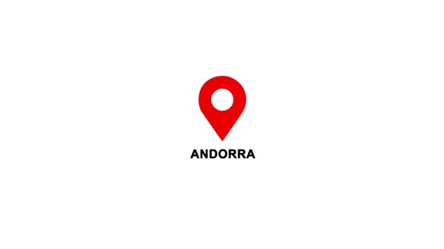 Andorra country location pin animation. GPS tracking map pointer icon with alpha channel and white background, 4K video.