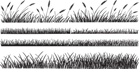 Black and white illustration of different grass designs for borders © MR JOKER