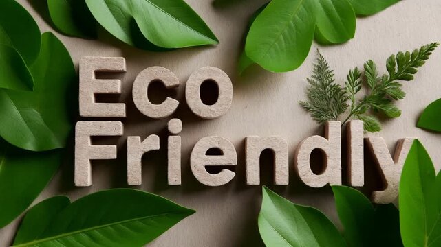 Eco Friendly text with falling green leaves