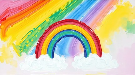 Obraz premium Vibrant rainbow art with clouds and colorful paint